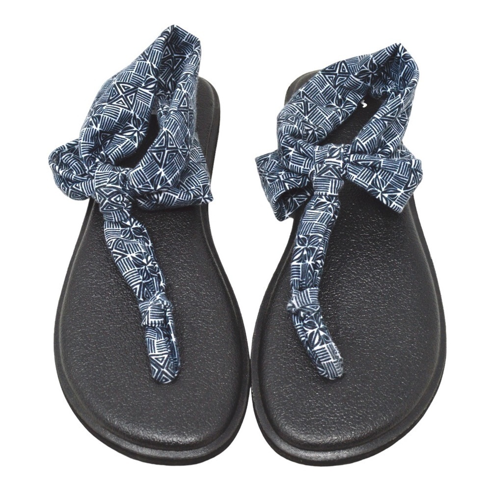 Sanuk‎ Yoga Sling Ella Prints Flip Flops - Black/White Tiki Tile Size 6
